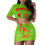 Women printed T-shirt and Skirt two-piece set