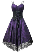 Women's Purple Strap Lace-Up Gothic Lace A-Line Dress