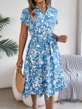 Spring/Summer Casual V-Neck Button Bat Sleeves Flower Casual Dress Women's Clothing