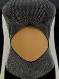 Women Sequin Cutout Round Neck Long Sleeve Bodycon Dress