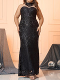 Sexy Elegant Black Lace Sleeveless Slim Plus Size Formal Party Women's Dress