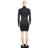 Women Sexy Beaded Color Block Long Sleeve Dress