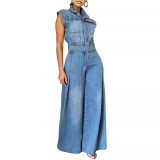 Women's Casual Sleeveless Denim Wide Leg Jumpsuit