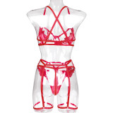 Embroidered Flower Women's Sexy Red Lingerie Two-Piece Set