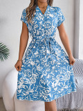 Spring/Summer Casual V-Neck Button Bat Sleeves Flower Casual Dress Women's Clothing