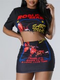 Women printed T-shirt and Skirt two-piece set