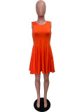 Women's Spring/Summer Solid Color Round Neck Sleeveless Casual Mini Dress