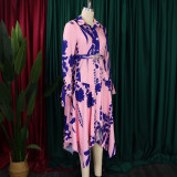 Plus Size Women Irregular Print Turndown Collar Dress