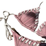 Sexy Solid Lace-Up Two Pieces Bikini Swimsuit