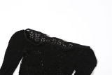 Spring Solid Round Neck Long Sleeve Sexy See-Through Mesh Jumpsuit