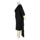 Plus Size Women Solid Patchwork Bodycon Dress