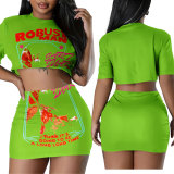 Women printed T-shirt and Skirt two-piece set