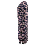 Plus Size Women Turndown Collar Long Sleeve Slit Dress