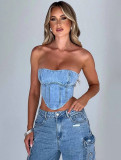 Pockets Denim Cargo Pants Loose Casual Trousers