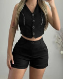 Women Sleeveless Top and Shorts Casual Two-piece Set