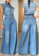 Women's Casual Sleeveless Denim Wide Leg Jumpsuit