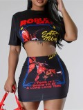 Women printed T-shirt and Skirt two-piece set