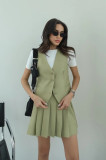 Women summer sleeveless vest And pleated Skirt two-piece set