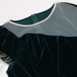 Women chain fringed velvet Dress with belt