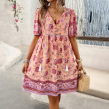 Women Spring/Summer Casual Holidays Printed Short Sleeve Dress
