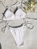 Women Pearl Chain Halter Neck String Bikini Sexy Swimsuit
