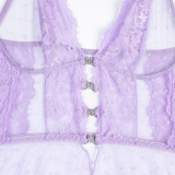 Women Sexy Polka Dot See-Through Mesh Lace Crystal Suspender Nightgown Sexy Lingerie Set