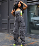 Women Loose Denim Pocket Jumpsuit
