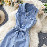 Women Denim Wide Leg Jumpsuit