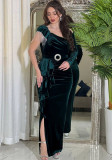 Women chain fringed velvet Dress with belt