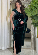 Women chain fringed velvet Dress with belt Women chain fringed velvet Dress with belt