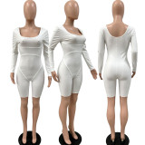 Women's Sexy Low Back Solid Color Long Sleeve Slim Butt Lift Sports Jumpsuit