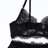 Women Seductive Style Leg Ring Lace French Thin See-Through Sexy Lingerie Set