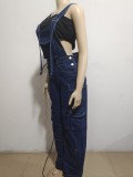 Women Loose Denim Pocket Jumpsuit