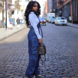 Women Loose Denim Pocket Jumpsuit
