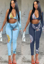 Women Print Single Sleeve Top and Pant Casual Two-piece Set