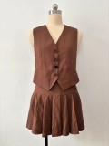 Women summer sleeveless vest And pleated Skirt two-piece set