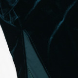 Women chain fringed velvet Dress with belt