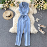 Women Denim Wide Leg Jumpsuit