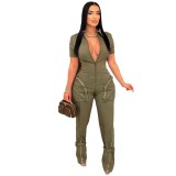 Women Sexy Summer Zipper Pocket Jumpsuit
