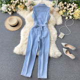 Women Denim Wide Leg Jumpsuit