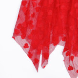 Women Sexy Heart Print Mesh Irregular Pearl Backless Suspender Nightgown Sexy Lingerie