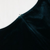 Women chain fringed velvet Dress with belt