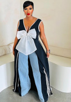 Women Sexy V Neck Big Bow Slit Dress Women Sexy V Neck Big Bow Slit Dress