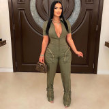 Women Sexy Summer Zipper Pocket Jumpsuit