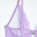 Women Sexy Polka Dot See-Through Mesh Lace Crystal Suspender Nightgown Sexy Lingerie Set