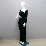 Women chain fringed velvet Dress with belt