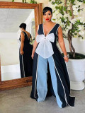 Women Sexy V Neck Big Bow Slit Dress