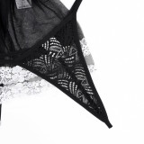 Women black and white lace contrasting color multi-layered lace sexy uniform maid fishnet stockings Sexy Lingerie Set