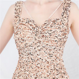Luxury strap sequined long evening gown