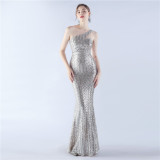 Luxury Sequin Slash shoulder Mermaid Plus Size Formal Party Evening Dress